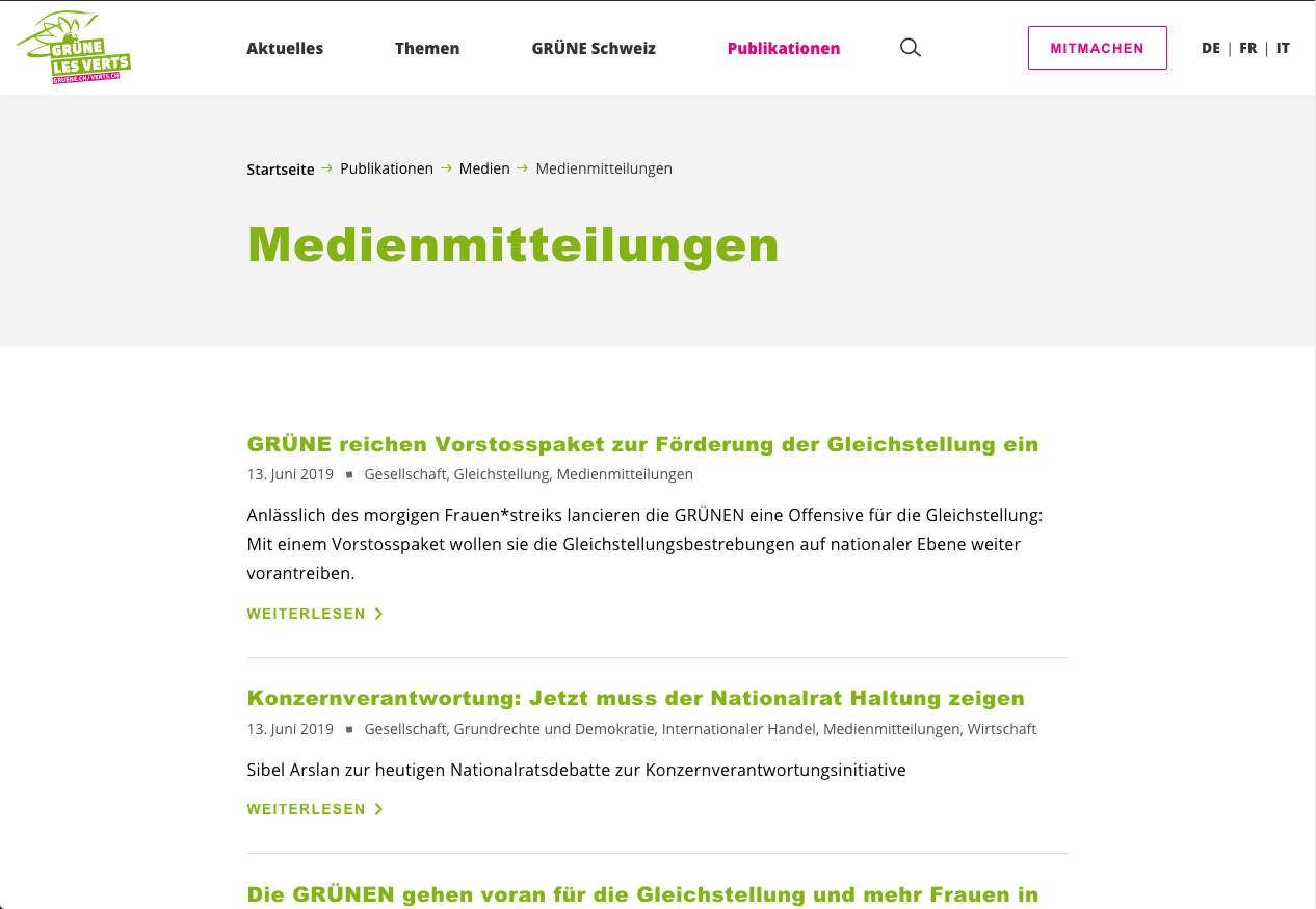 Screenshot eines Archivs